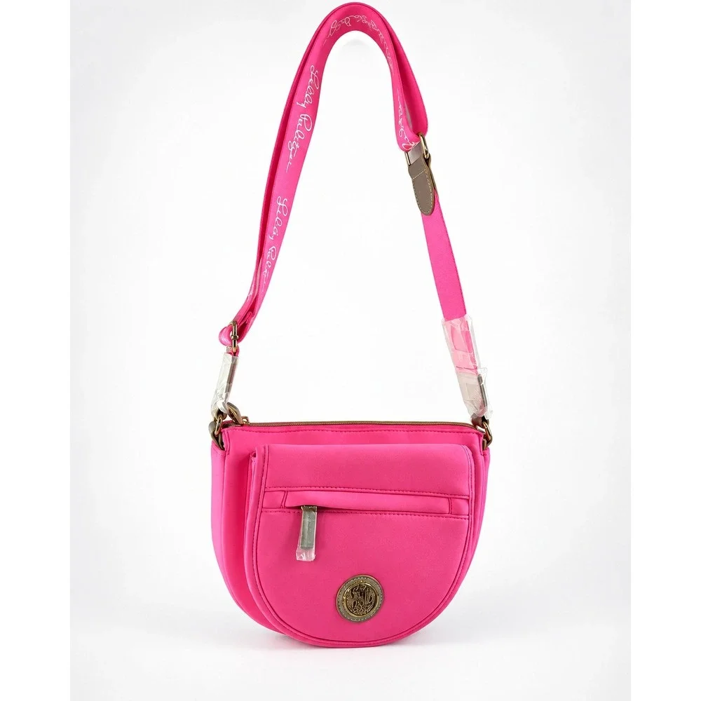 Lilly Pulitzer Giavanna Neoprene Crossbody Bag Neon Hot Pink Floral New